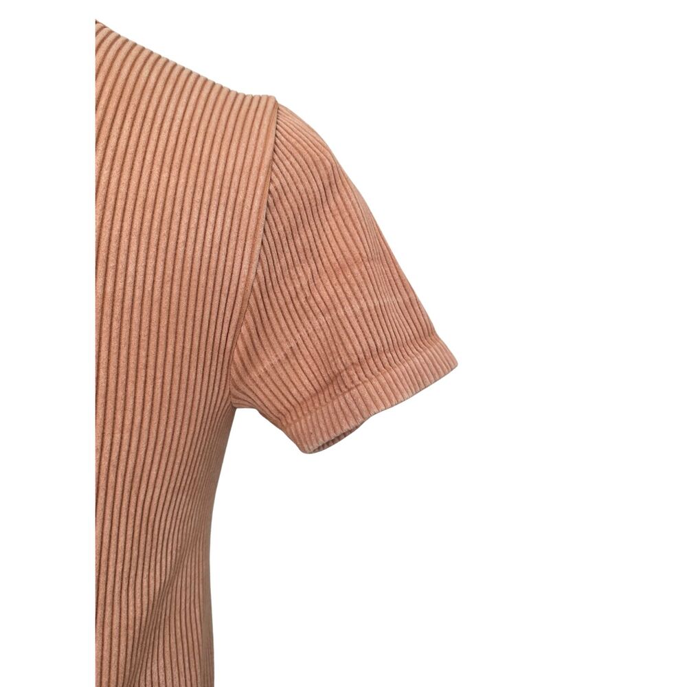Gypsy Jade Cropped Ribbed Baby Tee Sweetheart Neck Y2k Tan Boho Casual Top - Picture 3 of 5
